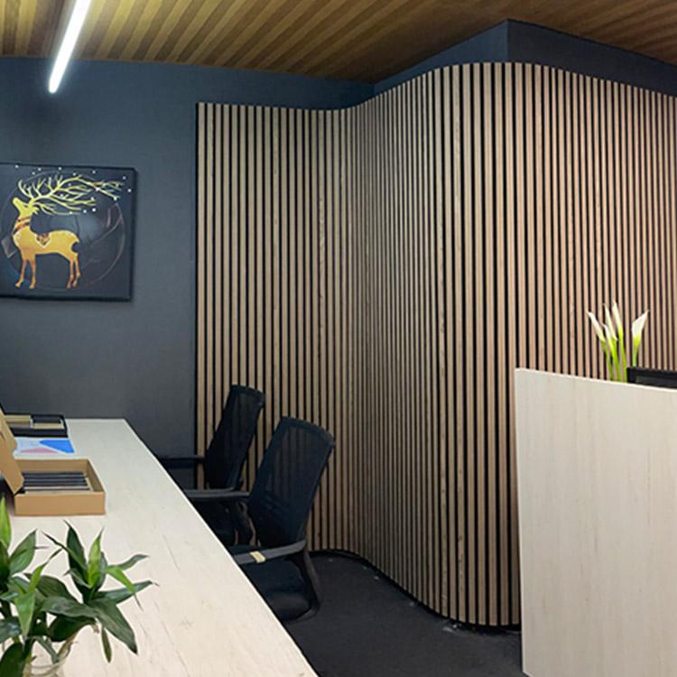 Wooden PET Slat Wall Panel,Curved Wood Wall Panel,Akupanel 3 Side Veneer